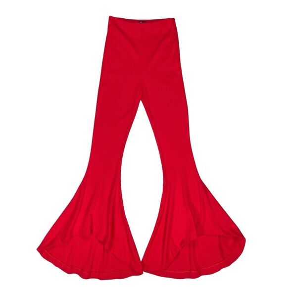 NBD Flare Pants Womens S Red Rose Shirley Temple High Rise Asymmetrical flared - Picture 2 of 15